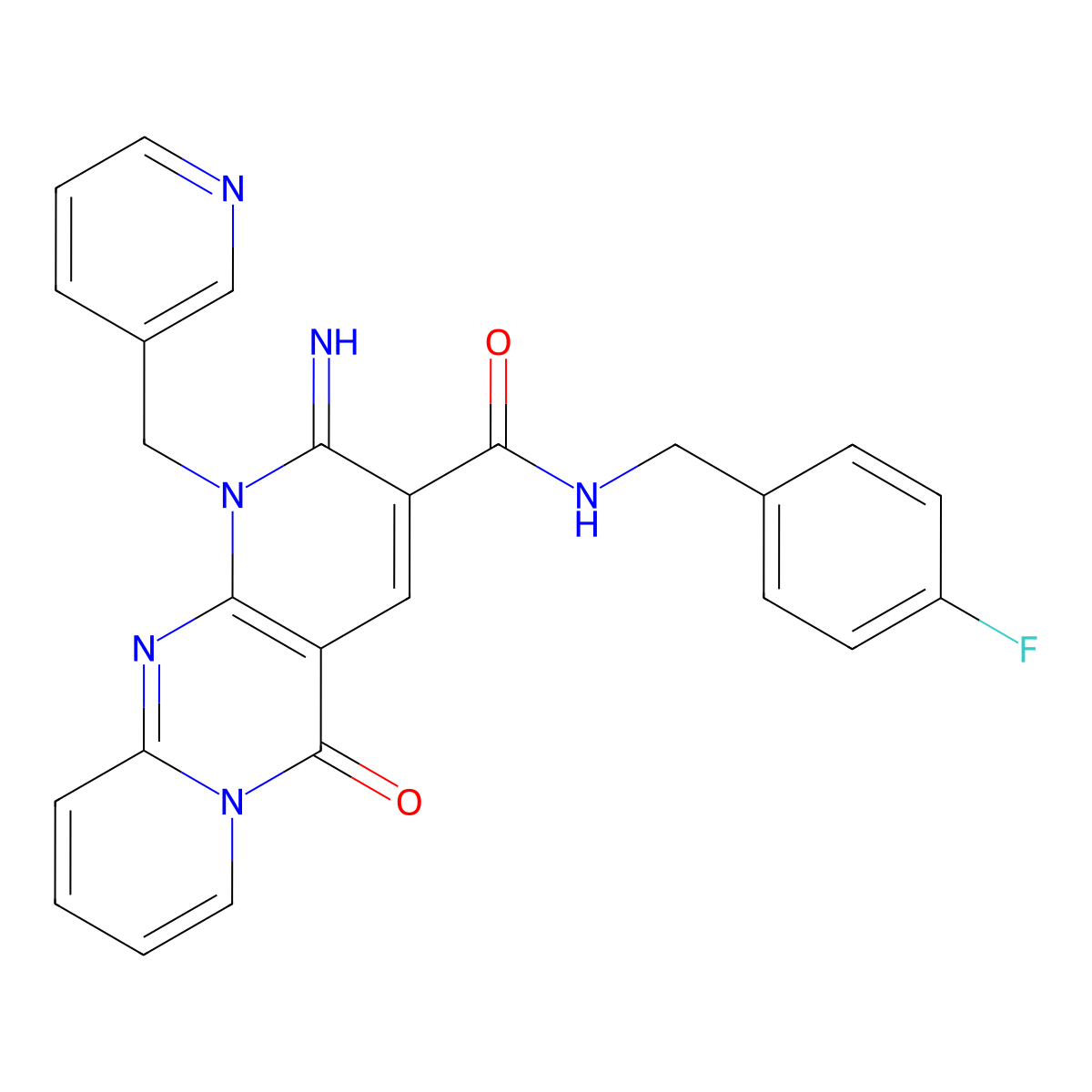 2-Imino-10-oxo-1-pyridin-3-ylmethyl-1,10-dihydro-2H-1,9,10a-triaza-anthracene-3-carboxylic acid 4-fluoro-benzylamide molecular structure, CAS 850802-89-0