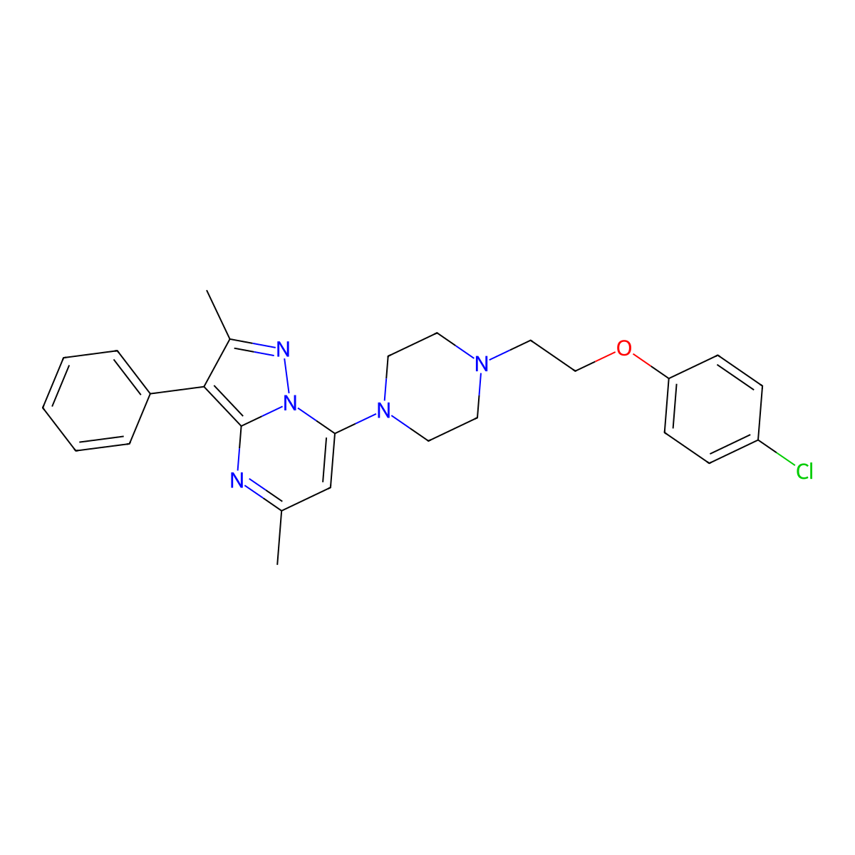 7-(4-(2-(4-Chlorophenoxy)ethyl)piperazin-1-yl)-2,5-dimethyl-3-phenylpyrazolo[1,5-a]pyrimidine molecular structure, CAS 850803-30-4