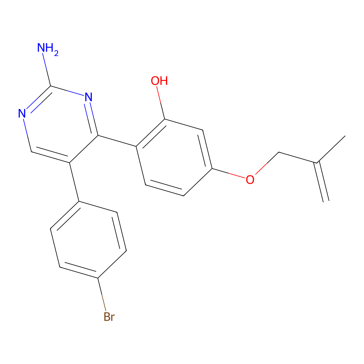 2-[2-Amino-5-(4-bromophenyl)pyrimidin-4-yl]-5-[(2-methylprop-2-en-1-yl)oxy]phenol molecular structure, CAS 850803-69-9