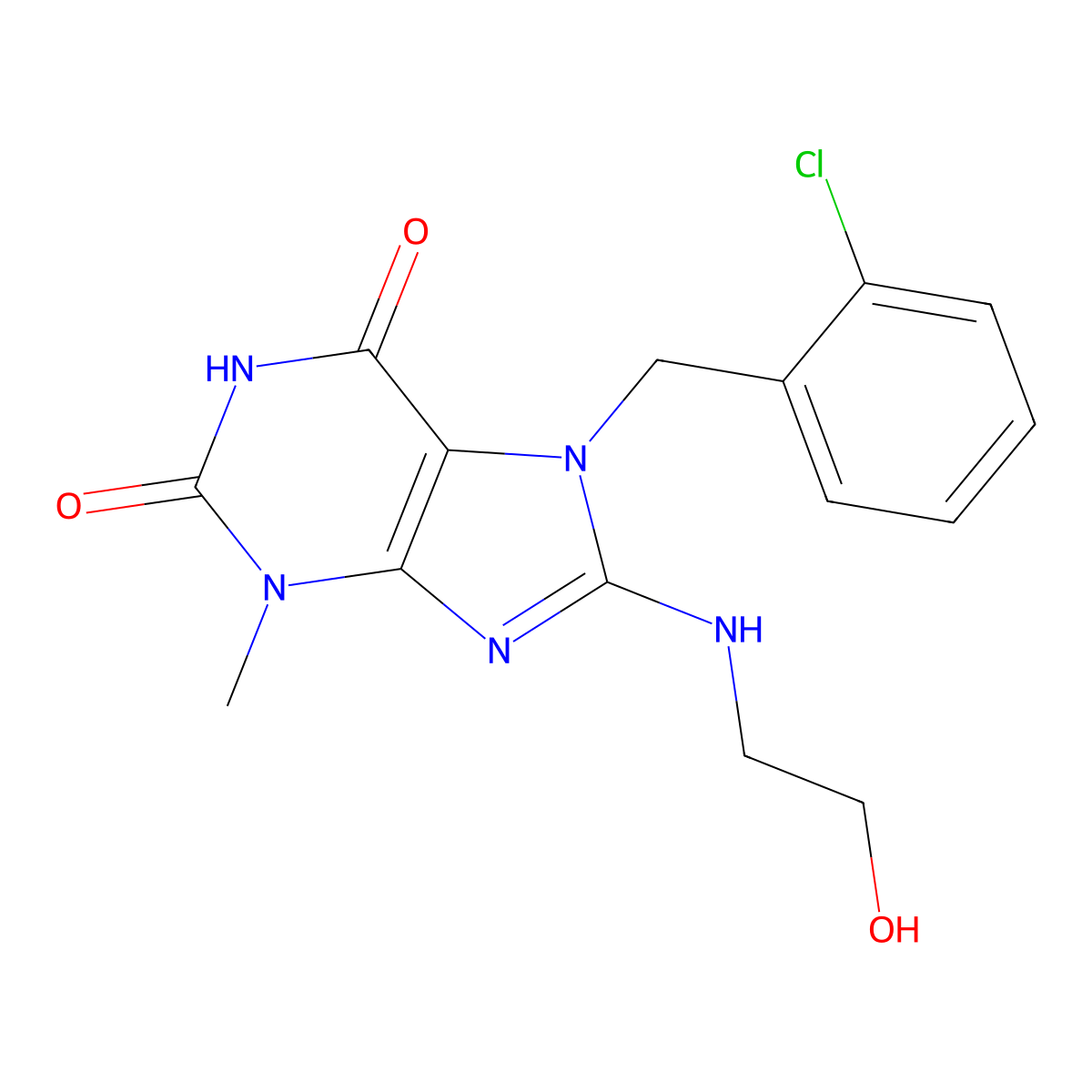 7-[(2-Chlorophenyl)methyl]-8-[(2-hydroxyethyl)amino]-3-methyl-1,3,7-trihydropu rine-2,6-dione molecular structure, CAS 850823-70-0