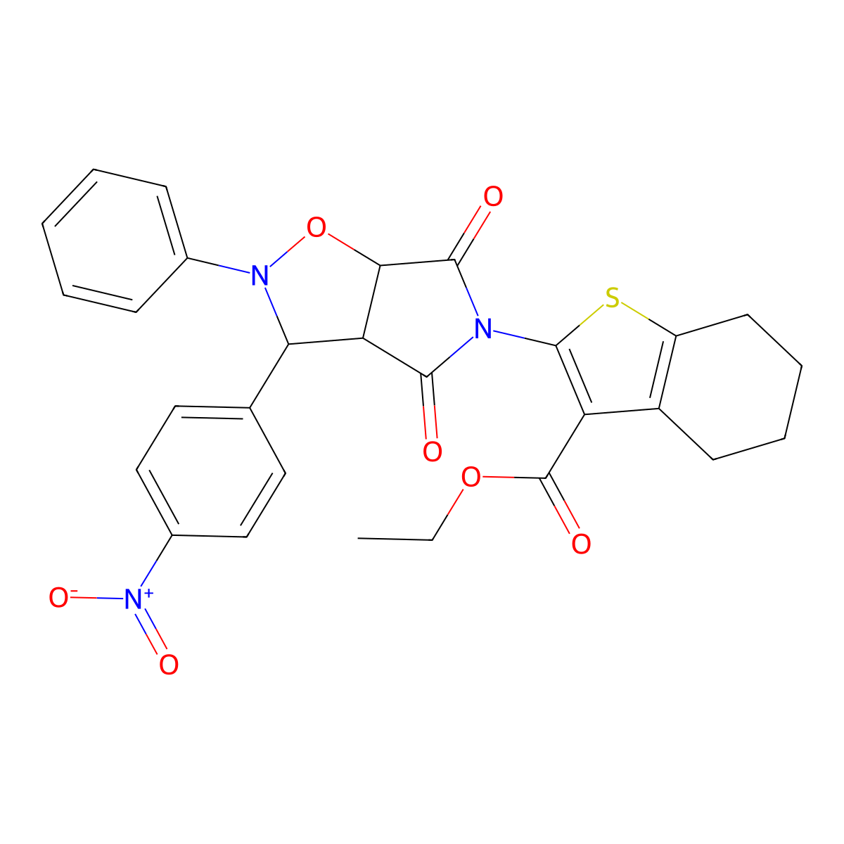 ethyl 2-(3-(4-nitrophenyl)-4,6-dioxo-2-phenyltetrahydro-2H-pyrrolo[3,4-d]isoxazol-5(3H)-yl)-4,5,6,7-tetrahydrobenzo[b]thiophene-3-carboxylate molecular structure, CAS 850823-74-4