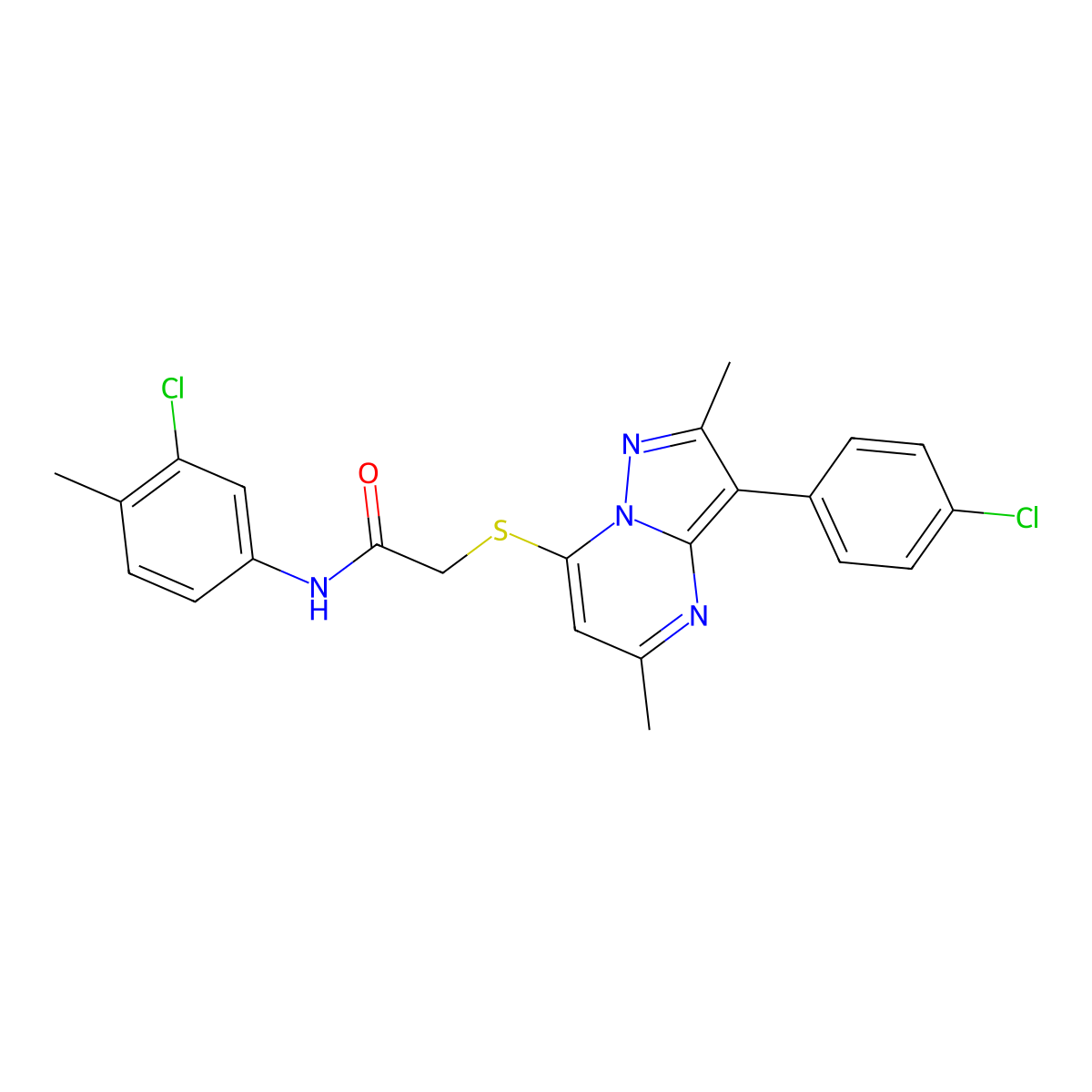 N-(3-chloro-4-methylphenyl)-2-{[3-(4-chlorophenyl)-2,5-dimethylpyrazolo[1,5-a]pyrimidin-7-yl]sulfanyl}acetamide molecular structure, CAS 850824-54-3