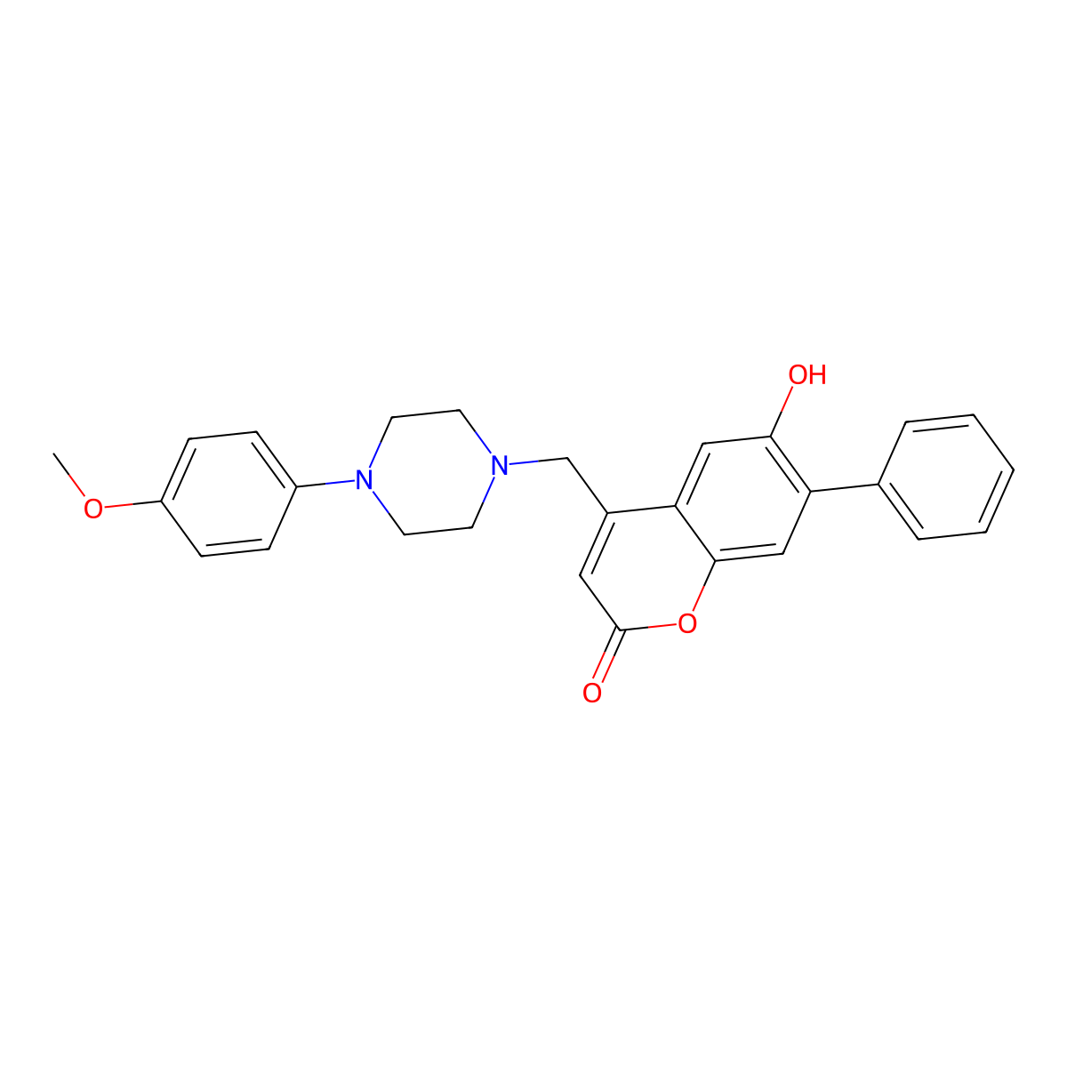 6-Hydroxy-4-[[4-(4-methoxyphenyl)piperazin-1-yl]methyl]-7-phenylchromen-2-one molecular structure, CAS 850824-74-7