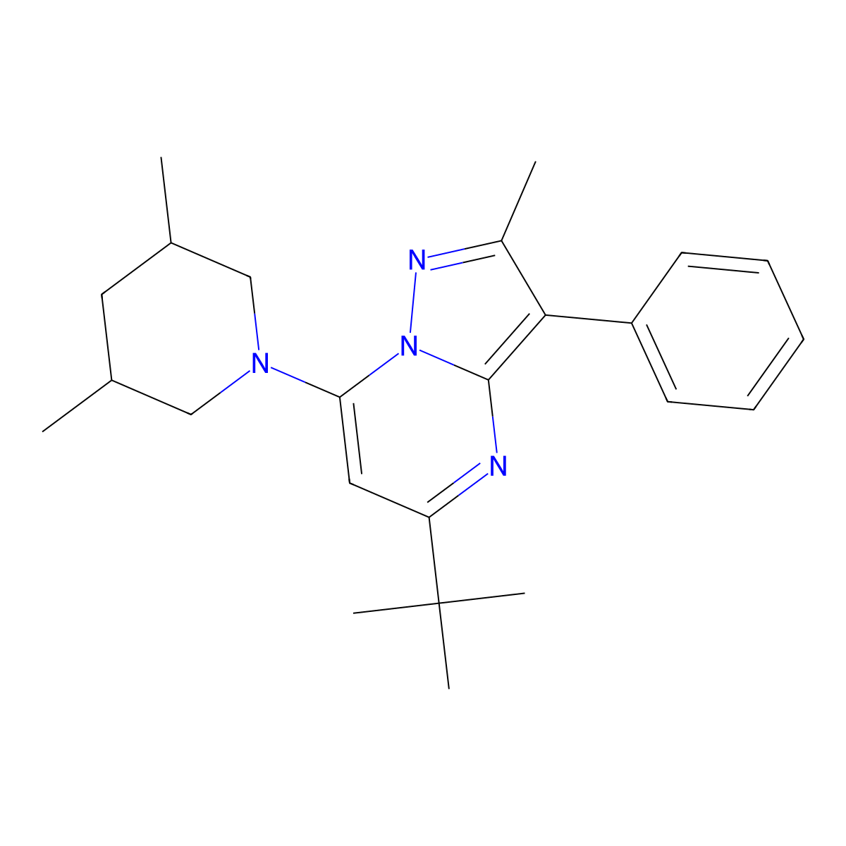 5-Tert-butyl-7-(3,5-dimethylpiperidin-1-yl)-2-methyl-3-phenylpyrazolo[1,5-a]pyrimidine molecular structure, CAS 850824-91-8