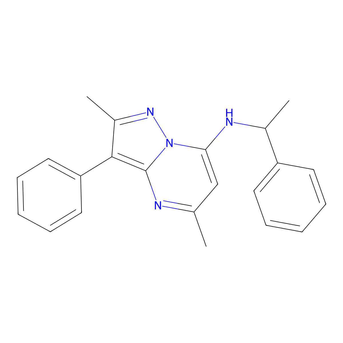 2,5-dimethyl-3-phenyl-N-(1-phenylethyl)pyrazolo[1,5-a]pyrimidin-7-amine molecular structure, CAS 850825-39-7