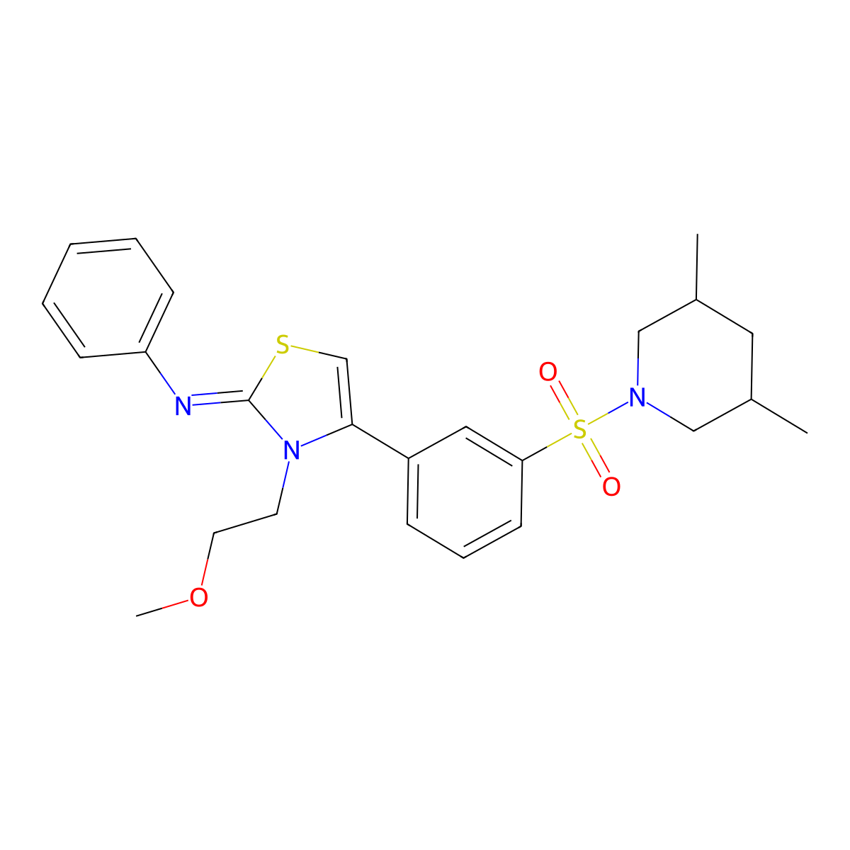 N-[(2Z)-4-{3-[(3,5-dimethylpiperidin-1-yl)sulfonyl]phenyl}-3-(2-methoxyethyl)-1,3-thiazol-2(3H)-ylidene]aniline molecular structure, CAS 850825-42-2
