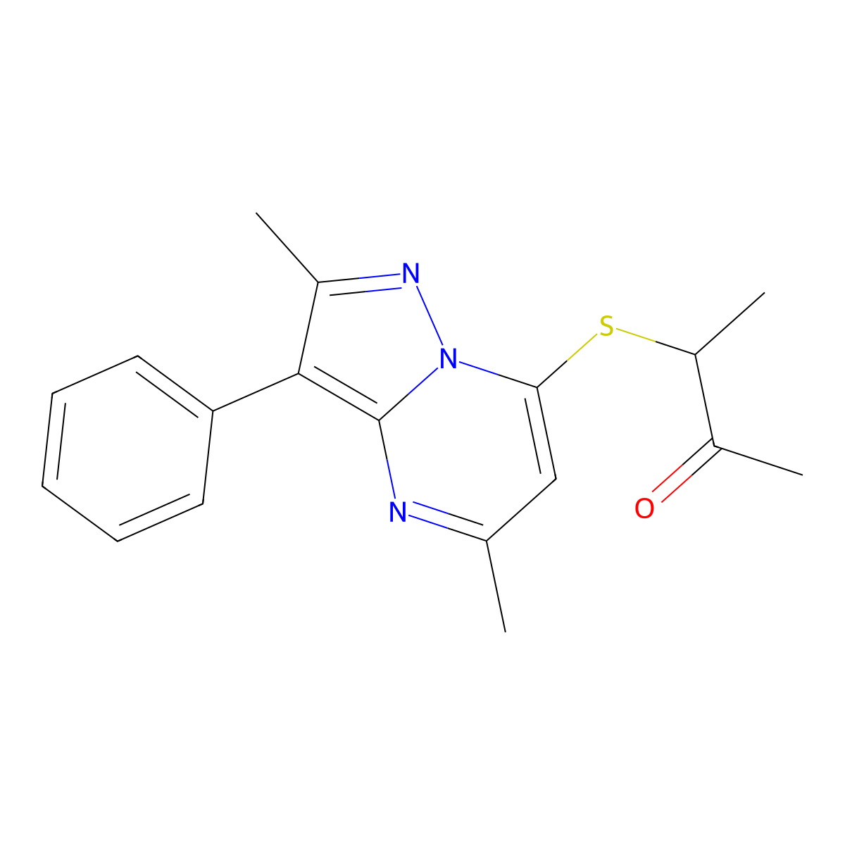 3-[(2,5-Dimethyl-3-phenylpyrazolo[1,5-a]pyrimidin-7-yl)sulfanyl]butan-2-one molecular structure, CAS 850825-78-4