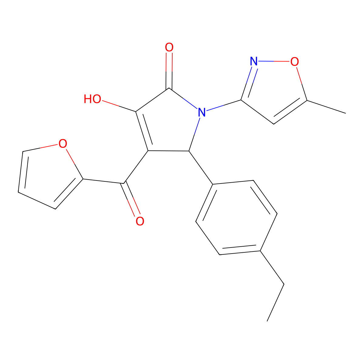 (4E)-5-(4-ethylphenyl)-4-[furan-2-yl(hydroxy)methylidene]-1-(5-methyl-1,2-oxazol-3-yl)pyrrolidine-2,3-dione molecular structure, CAS 850825-95-5