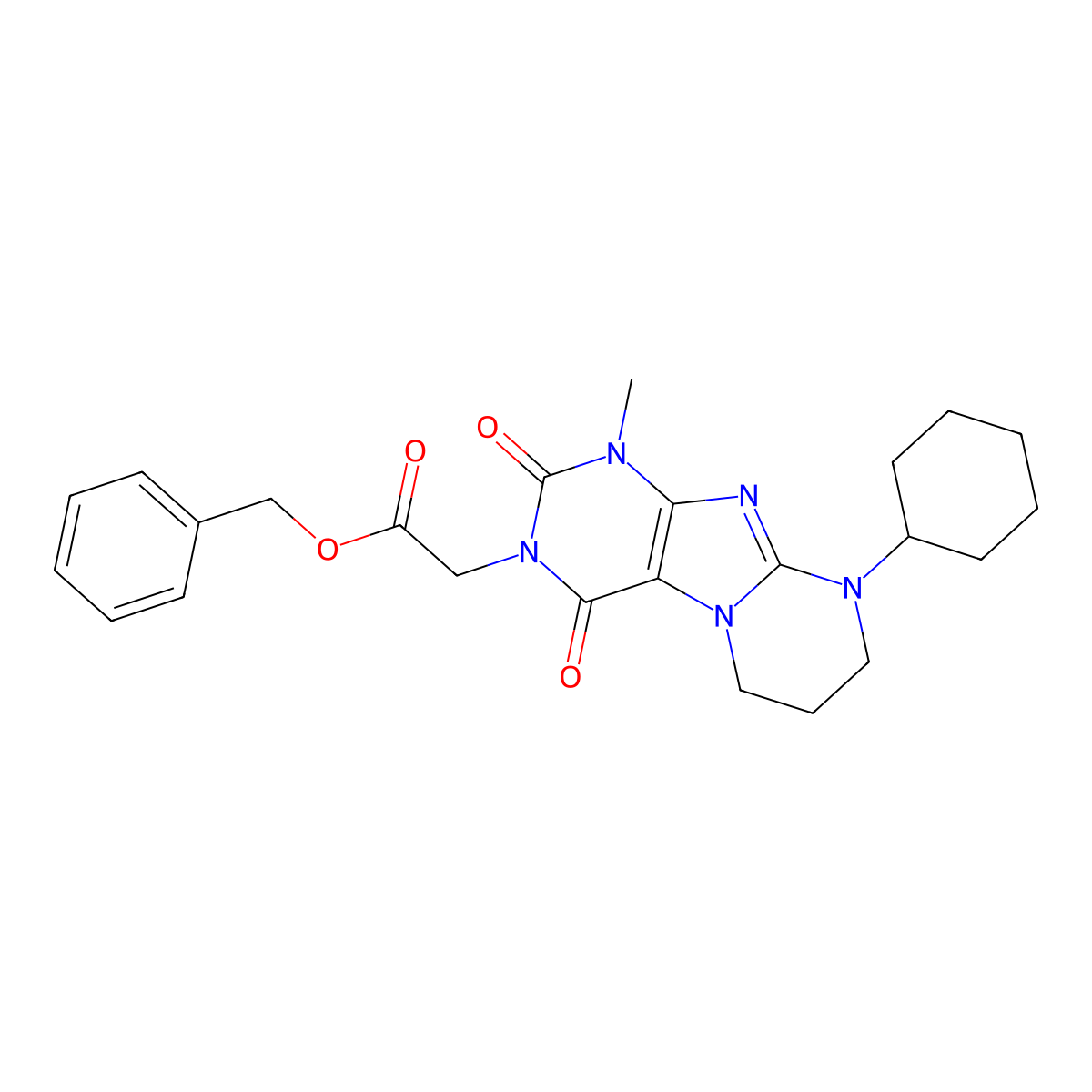 benzyl 2-(9-cyclohexyl-1-methyl-2,4-dioxo-7,8-dihydro-6H-purino[7,8-a]pyrimidin-3-yl)acetate molecular structure, CAS 850826-01-6