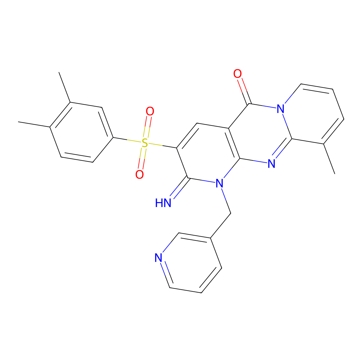 3-[(3,4-dimethylphenyl)sulfonyl]-2-imino-10-methyl-1-(3-pyridinylmethyl)-1,2-dihydro-5H-dipyrido[1,2-a:2,3-d]pyrimidin-5-one molecular structure, CAS 850826-16-3