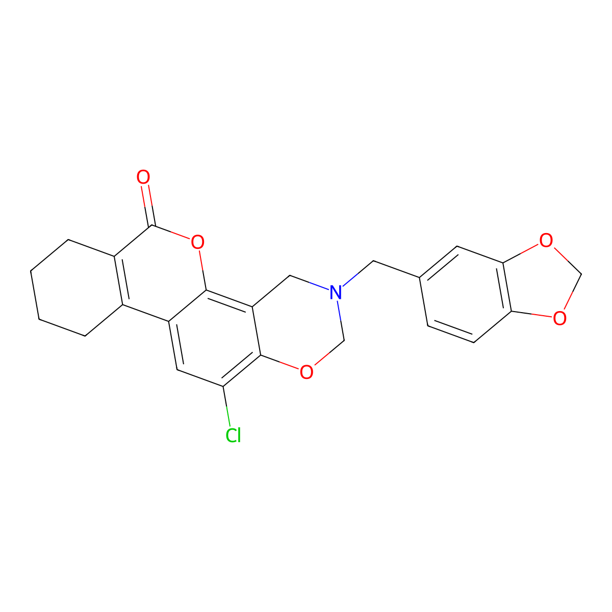 3-(1,3-benzodioxol-5-ylmethyl)-12-chloro-3,4,7,8,9,10-hexahydro-2H,6H-benzo[3,4]chromeno[8,7-e][1,3]oxazin-6-one molecular structure, CAS 850826-18-5