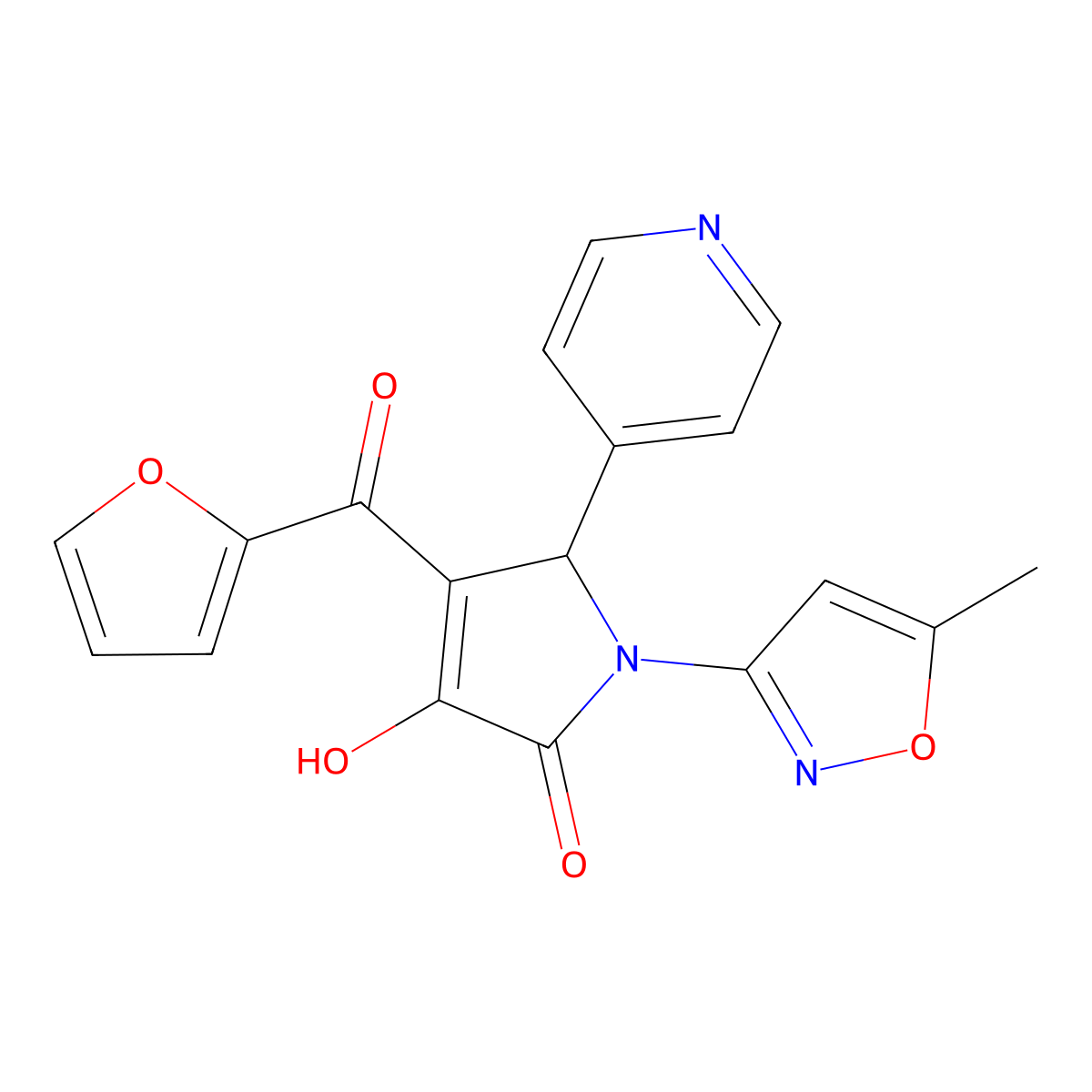 4-(furan-2-ylcarbonyl)-3-hydroxy-1-(5-methyl-1,2-oxazol-3-yl)-5-(pyridin-4-yl)-1,5-dihydro-2H-pyrrol-2-one molecular structure, CAS 850826-45-8