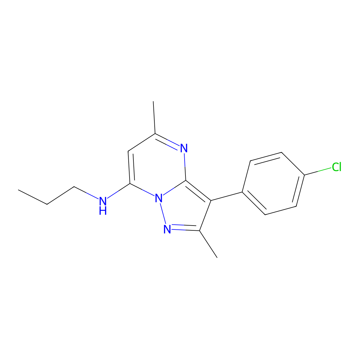3-(4-chlorophenyl)-2,5-dimethyl-N-propylpyrazolo[1,5-a]pyrimidin-7-amine molecular structure, CAS 850827-55-3