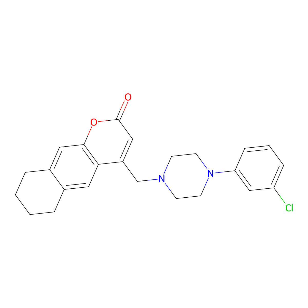 4-[[4-(3-Chlorophenyl)piperazin-1-yl]methyl]-6,7,8,9-tetrahydrobenzo[g]chromen-2-one molecular structure, CAS 850827-64-4
