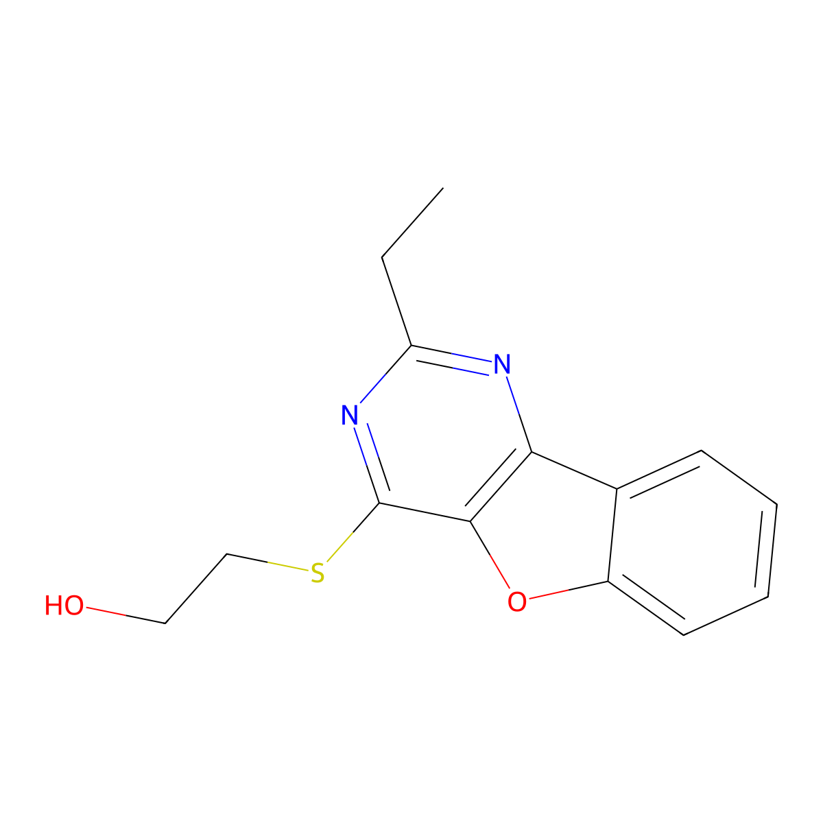 2-[(2-Ethyl-[1]benzofuro[3,2-d]pyrimidin-4-yl)sulfanyl]ethanol molecular structure, CAS 850827-73-5