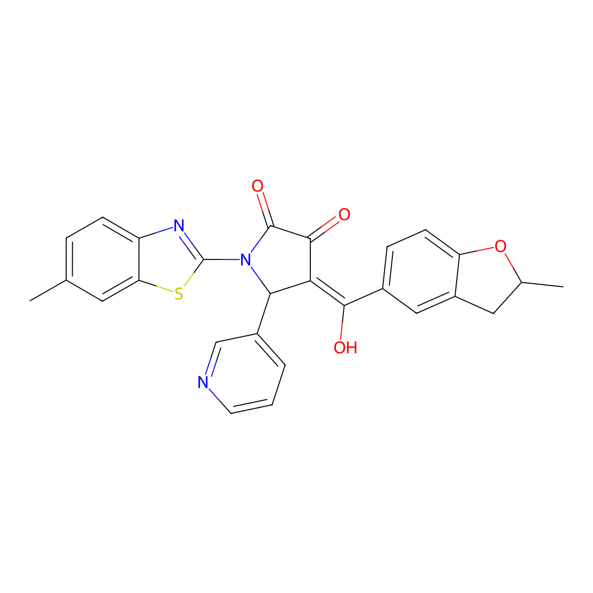 3-hydroxy-1-(6-methyl-1,3-benzothiazol-2-yl)-4-(2-methyl-2,3-dihydro-1-benzofuran-5-carbonyl)-5-(pyridin-3-yl)-2,5-dihydro-1H-pyrrol-2-one molecular structure, CAS 850827-88-2