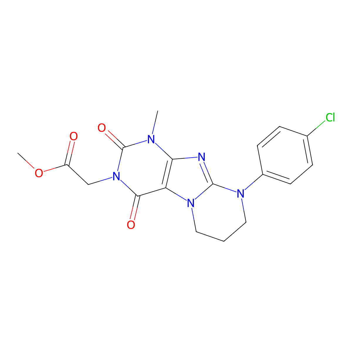 methyl 2-[9-(4-chlorophenyl)-1-methyl-2,4-dioxo-7,8-dihydro-6H-purino[7,8-a]pyrimidin-3-yl]acetate molecular structure, CAS 850827-91-7