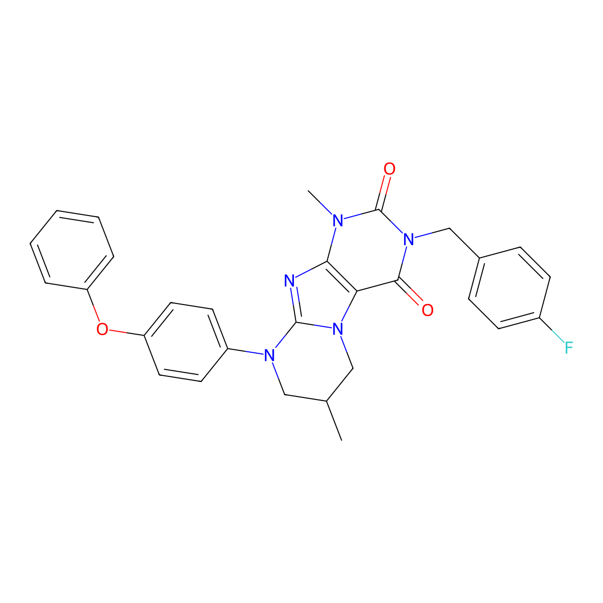 3-(4-fluorobenzyl)-1,7-dimethyl-9-(4-phenoxyphenyl)-6,7,8,9-tetrahydropyrimido[2,1-f]purine-2,4(1H,3H)-dione molecular structure, CAS 850828-08-9