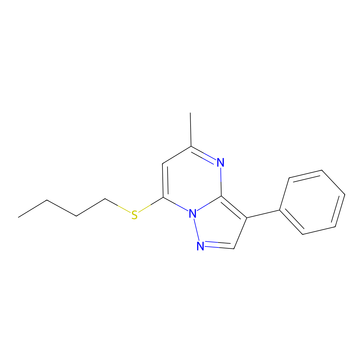 7-(Butylsulfanyl)-5-methyl-3-phenylpyrazolo[1,5-a]pyrimidine molecular structure, CAS 850828-11-4
