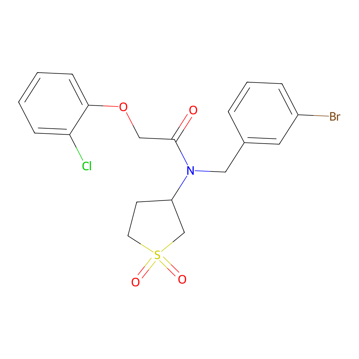 N-(3-bromobenzyl)-2-(2-chlorophenoxy)-N-(1,1-dioxidotetrahydrothiophen-3-yl)acetamide molecular structure, CAS 850828-27-2