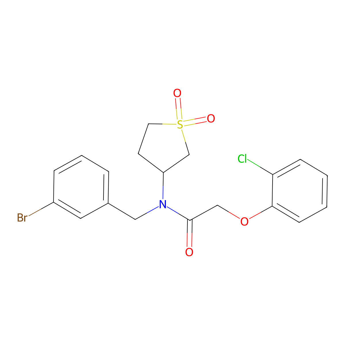 N-(3-bromobenzyl)-2-(2-chlorophenoxy)-N-(1,1-dioxidotetrahydrothiophen-3-yl)acetamide molecular structure, CAS 850828-27-2