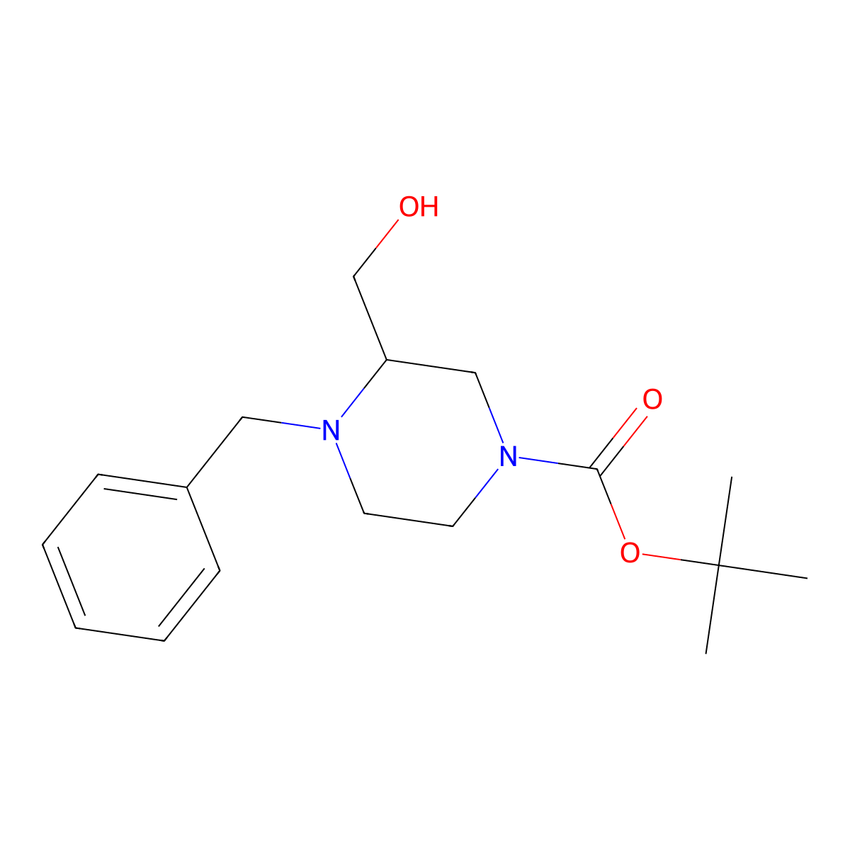Tert-butyl 4-benzyl-3-(hydroxymethyl)piperazine-1-carboxylate molecular structure, CAS 850834-14-9