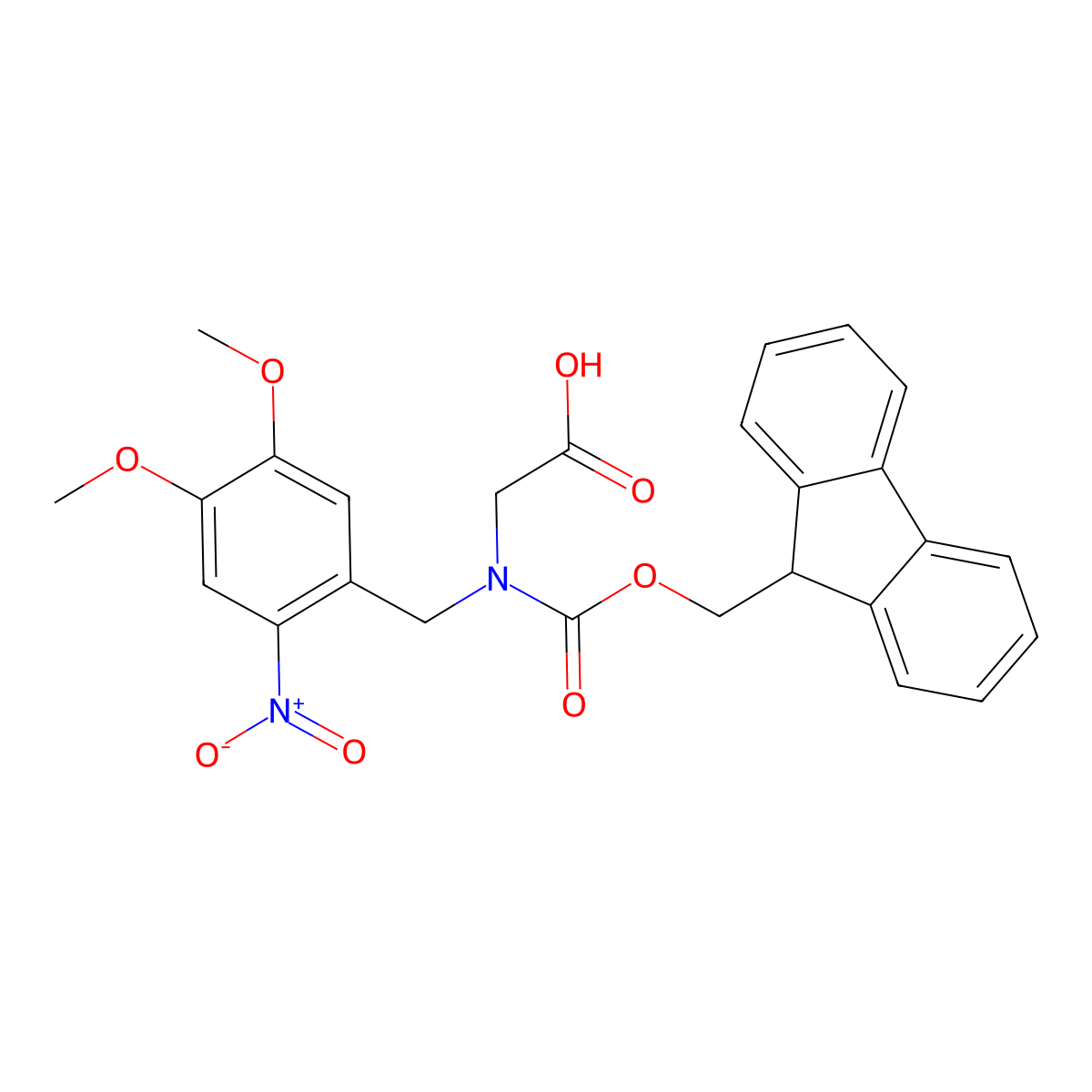 N-alpha (9-Fluorenylmethyloxycarbonyl)-N-alpha-(o-nitroveratryl)-glycine (Fmoc-N(oNv)-Gly-OH) molecular structure, CAS 850859-64-2