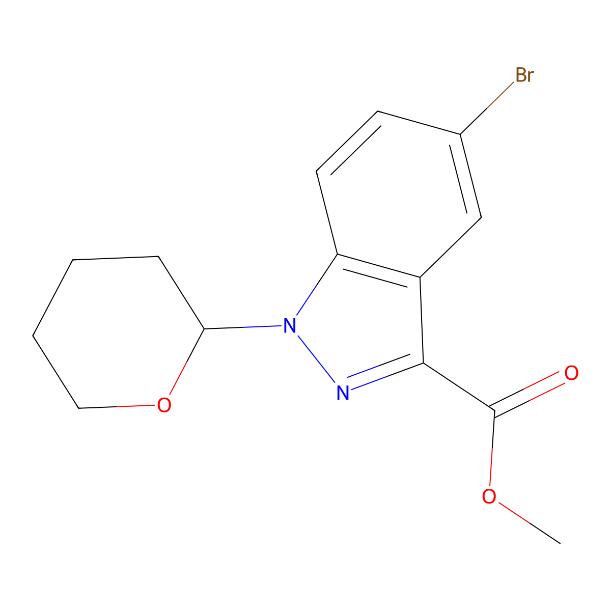 methyl 5-bromo-1-(tetrahydro-2H-pyran-2-yl)-1H-indazole-3-carboxylate molecular structure, CAS 850893-01-5