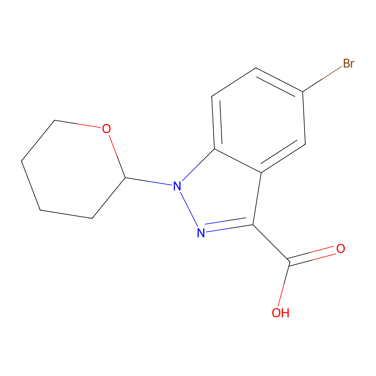 5-bromo-1-(tetrahydro-2H-pyran-2-yl)-1H-indazole-3-carboxylic acid molecular structure, CAS 850893-02-6
