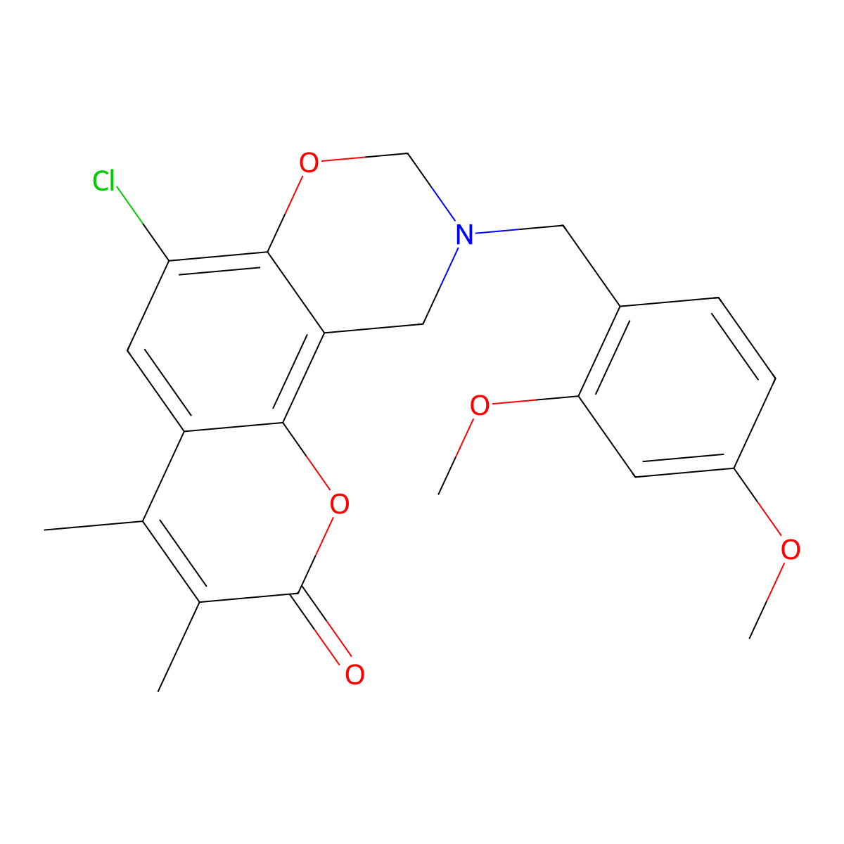 6-Chloro-9-[(2,4-dimethoxyphenyl)methyl]-3,4-dimethyl-8,10-dihydropyrano[2,3-f][1,3]benzoxazin-2-one molecular structure, CAS 850899-60-4