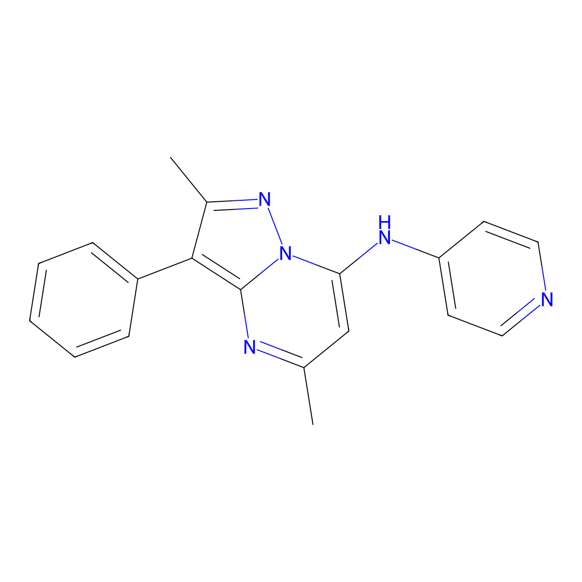 2,5-dimethyl-3-phenyl-N-(pyridin-4-yl)pyrazolo[1,5-a]pyrimidin-7-amine molecular structure, CAS 850899-61-5
