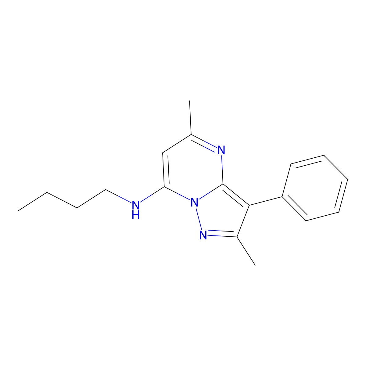 N-butyl-2,5-dimethyl-3-phenylpyrazolo[1,5-a]pyrimidin-7-amine molecular structure, CAS 850899-66-0