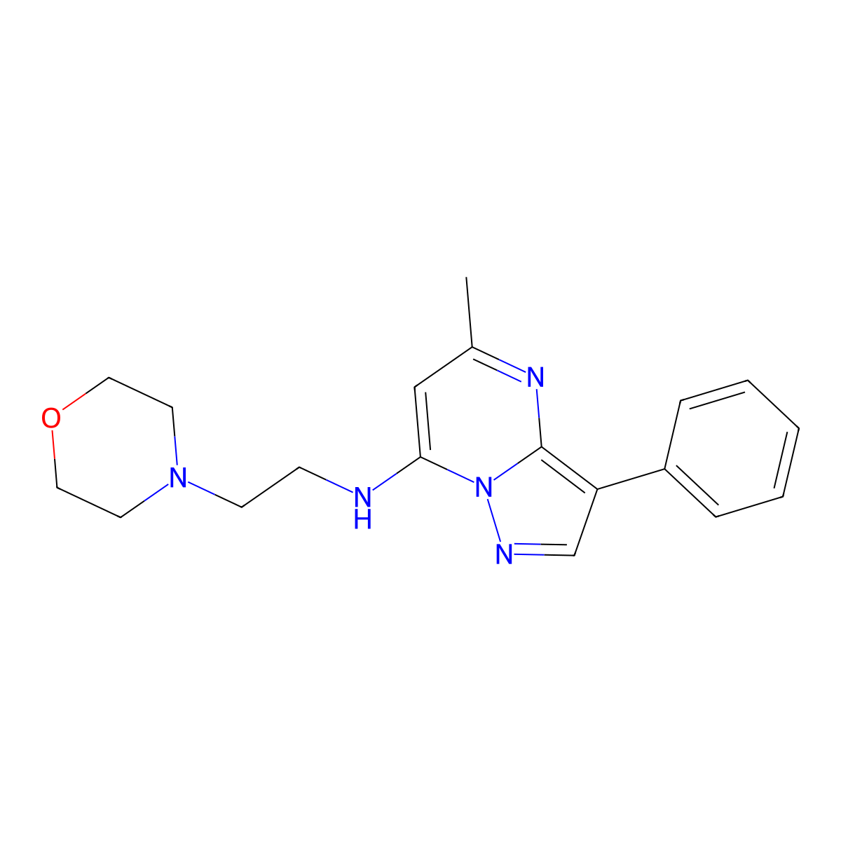 5-methyl-N-(2-morpholin-4-ylethyl)-3-phenylpyrazolo[1,5-a]pyrimidin-7-amine molecular structure, CAS 850899-97-7