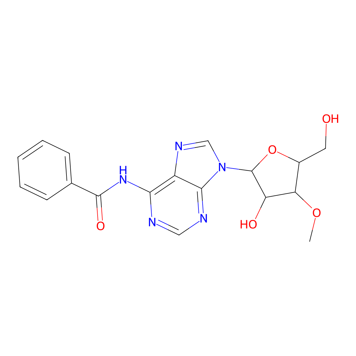 N6-Benzoyl-3'-O-methyladenosine molecular structure, CAS 85090-30-8