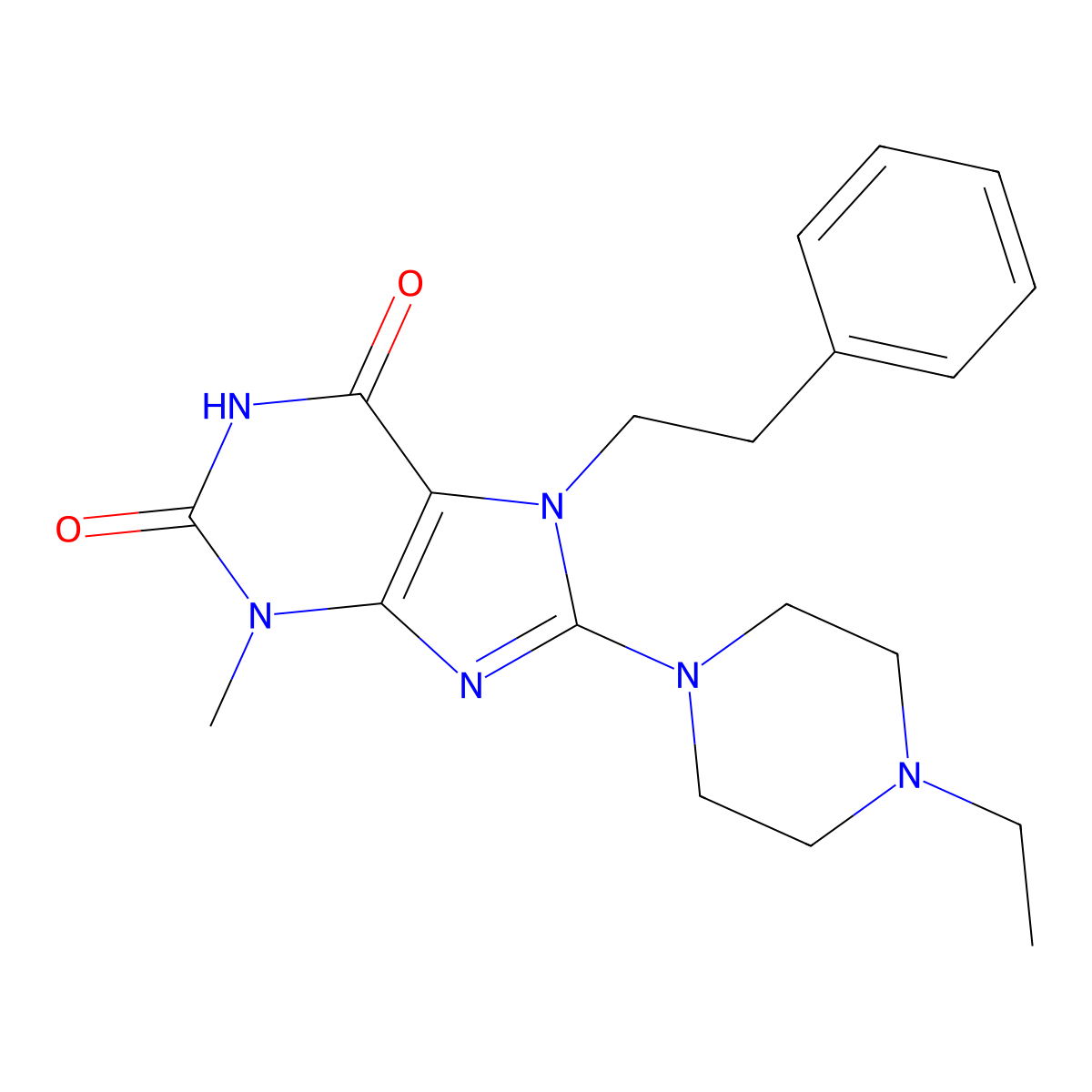 8-(4-ethylpiperazin-1-yl)-3-methyl-7-phenethyl-1H-purine-2,6(3H,7H)-dione molecular structure, CAS 850900-23-1