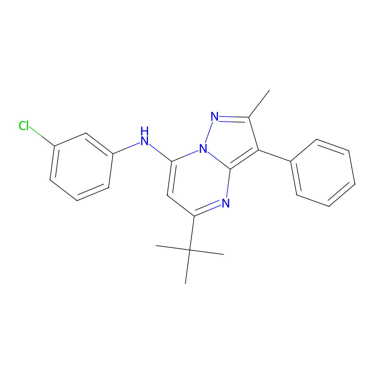 5-tert-butyl-N-(3-chlorophenyl)-2-methyl-3-phenylpyrazolo[1,5-a]pyrimidin-7-amine molecular structure, CAS 850900-25-3