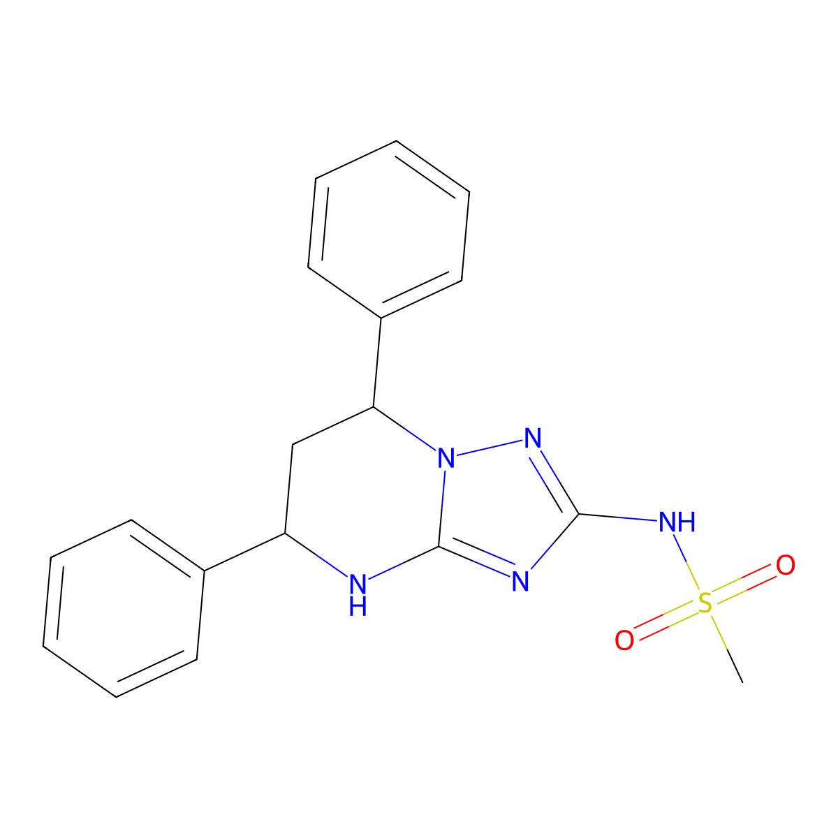 N-(5,7-diphenyl-1,5,6,7-tetrahydro-[1,2,4]triazolo[1,5-a]pyrimidin-2-yl)methanesulfonamide molecular structure, CAS 850900-30-0