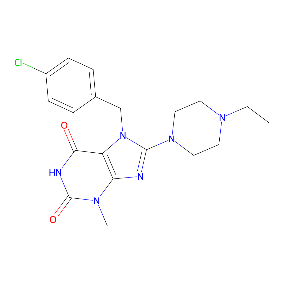 7-(4-chlorobenzyl)-8-(4-ethylpiperazin-1-yl)-3-methyl-1H-purine-2,6(3H,7H)-dione molecular structure, CAS 850900-32-2