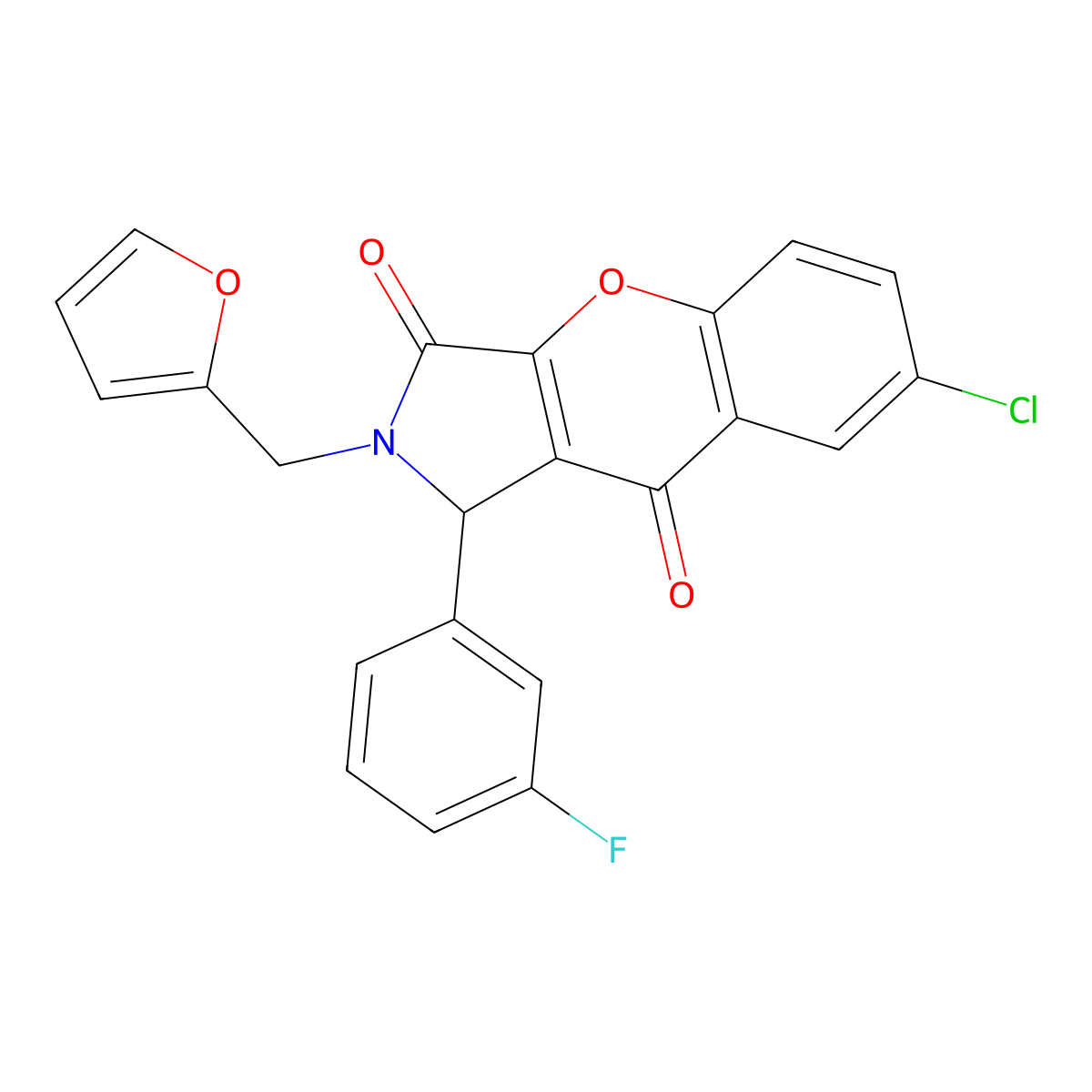 7-Chloro-1-(3-fluorophenyl)-2-(furan-2-ylmethyl)-1,2-dihydrochromeno[2,3-c]pyrrole-3,9-dione molecular structure, CAS 850900-46-8
