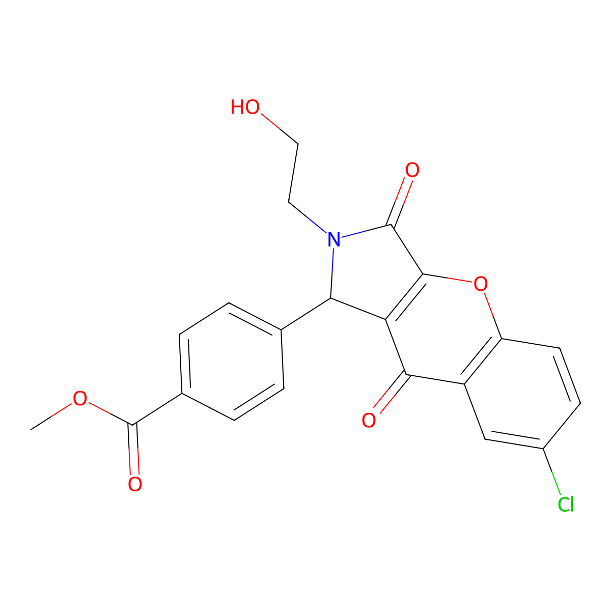 Methyl 4-[7-chloro-2-(2-hydroxyethyl)-3,9-dioxo-1,2,3,9-tetrahydrochromeno[2,3-c]pyrrol-1-yl]benzoate molecular structure, CAS 850900-77-5