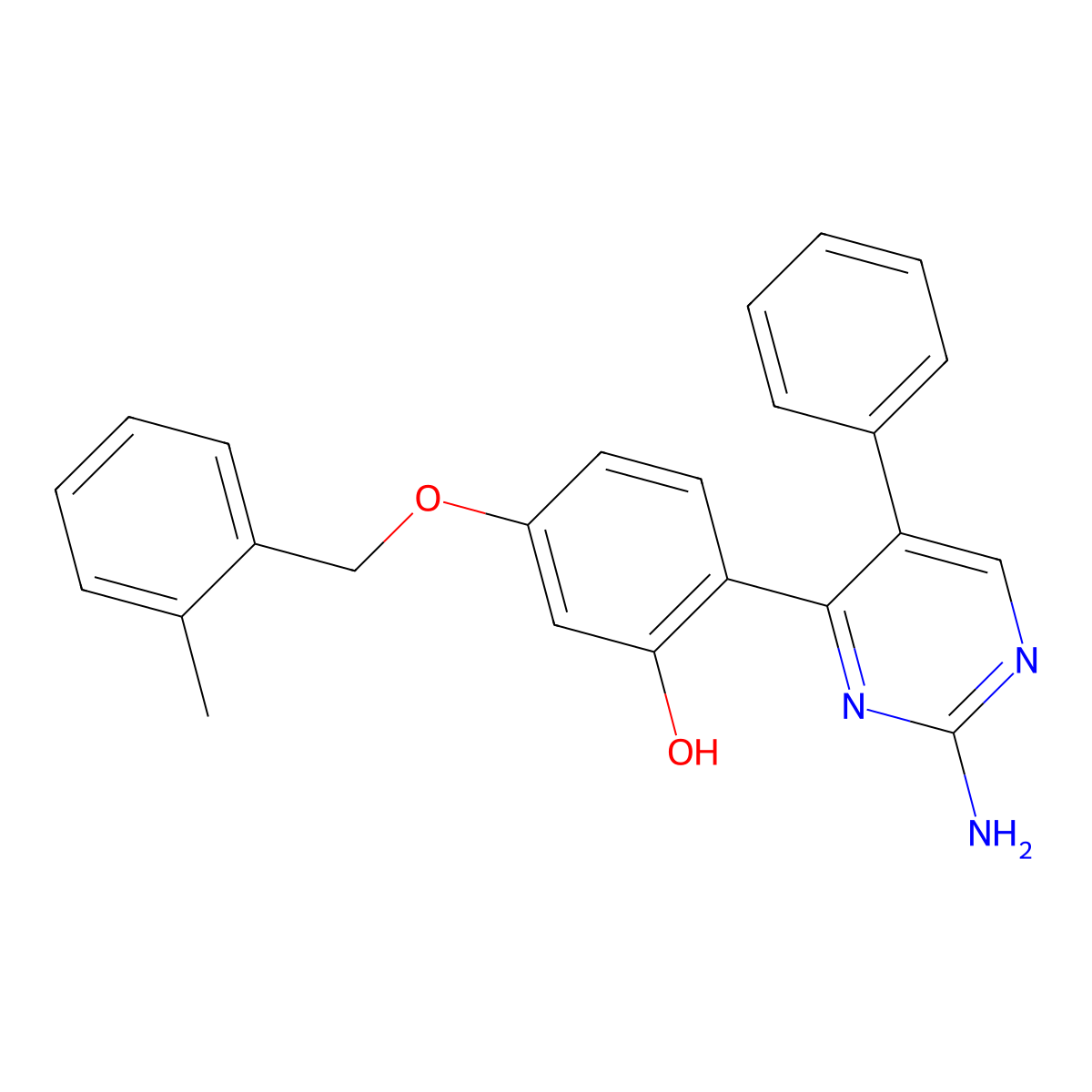 2-(2-Amino-5-phenylpyrimidin-4-yl)-5-[(2-methylphenyl)methoxy]phenol molecular structure, CAS 850901-01-8