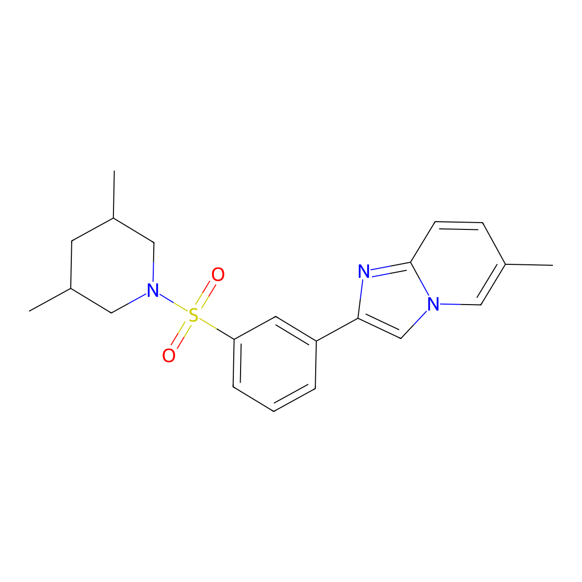 2-{3-[(3,5-Dimethylpiperidino)sulfonyl]phenyl}-6-methylimidazo[1,2-a]pyridine molecular structure, CAS 850901-07-4