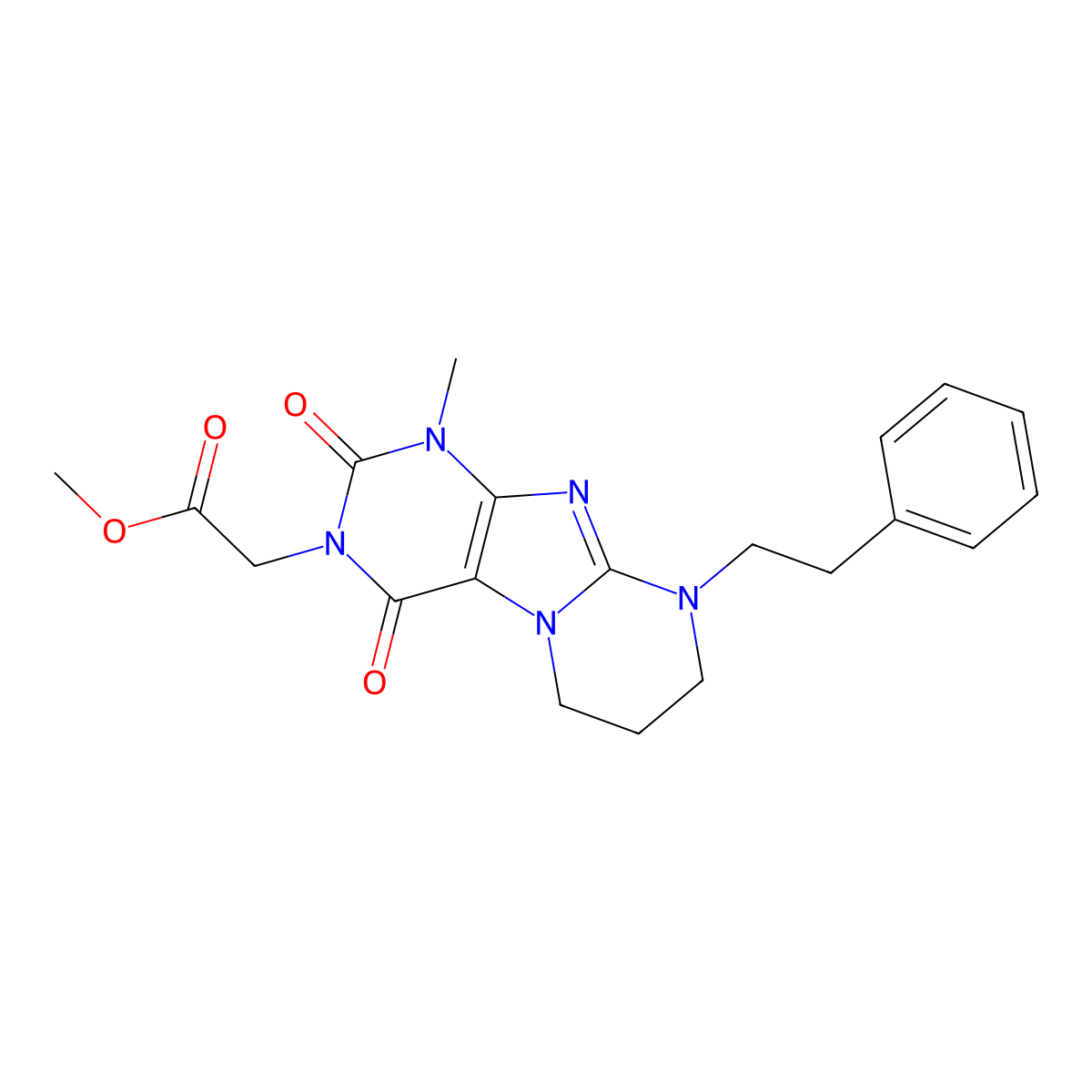 2-(2,4-diketo-1-methyl-9-phenethyl-7,8-dihydro-6H-purino[7,8-a]pyrimidin-3-yl)acetic acid methyl ester molecular structure, CAS 850901-20-1
