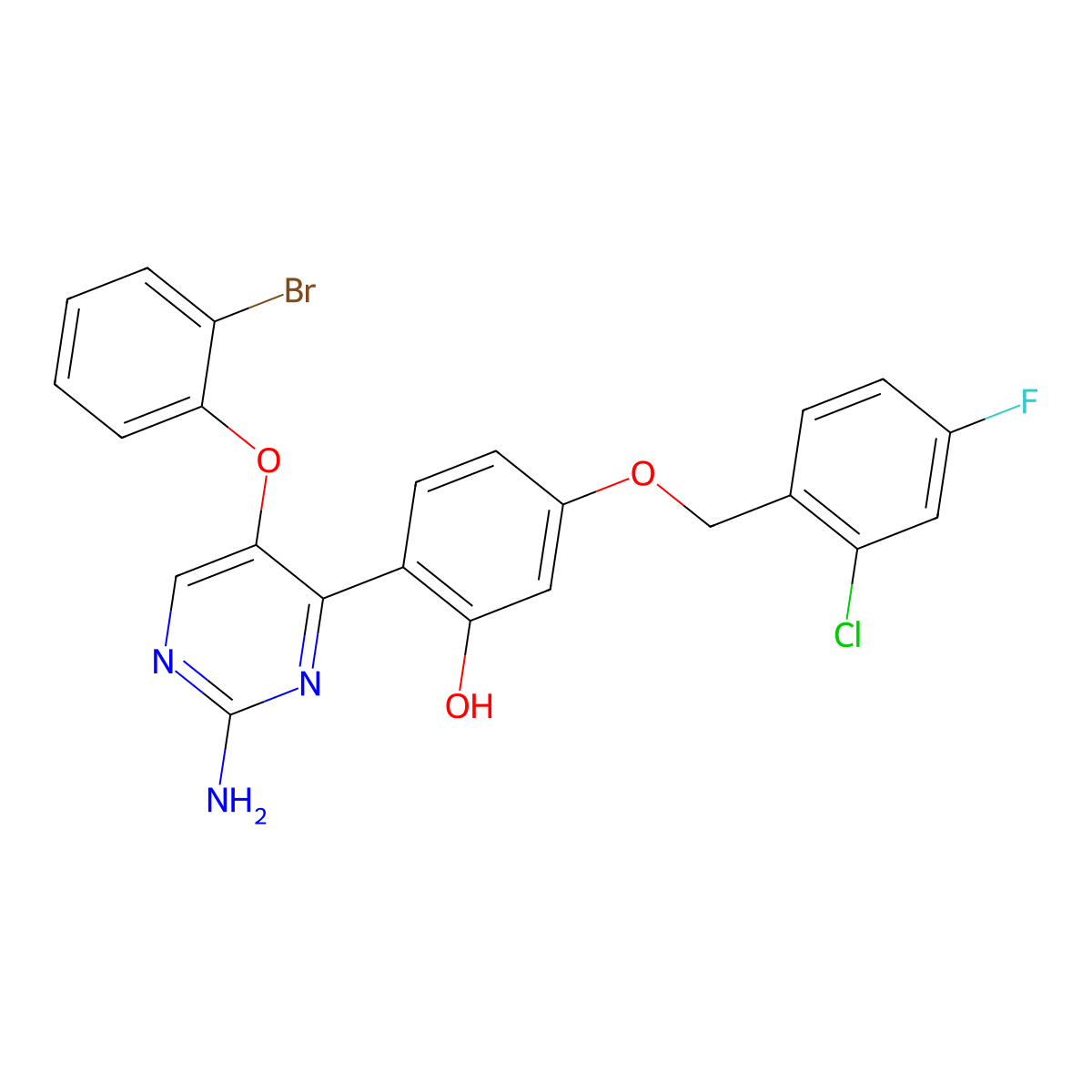2-[2-Amino-5-(2-bromophenoxy)-4-pyrimidinyl]-5-[(2-chloro-4-fluorobenzyl)oxy]phenol molecular structure, CAS 850901-30-3