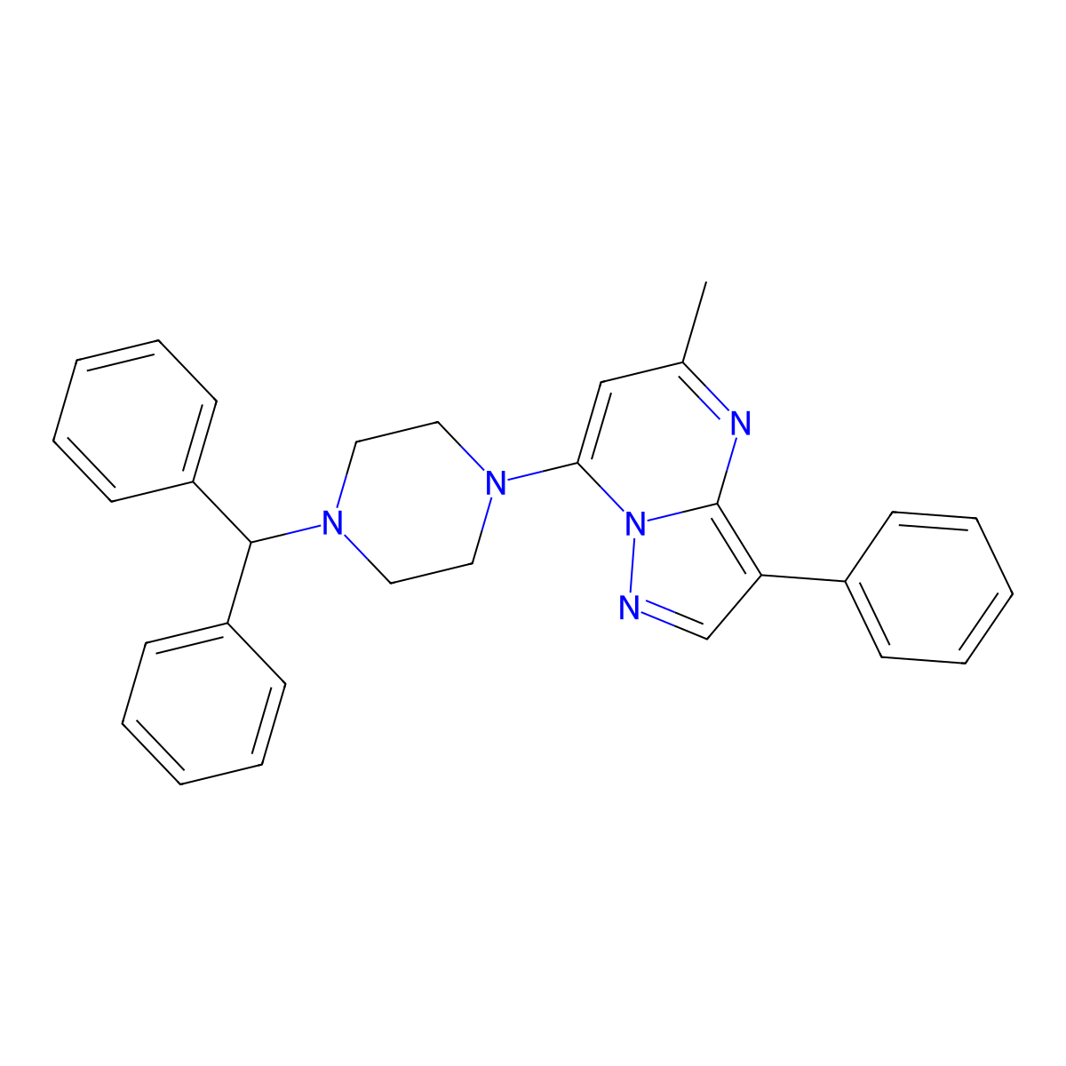 7-[4-(Diphenylmethyl)piperazin-1-yl]-5-methyl-3-phenylpyrazolo[1,5-a]pyrimidine molecular structure, CAS 850901-34-7