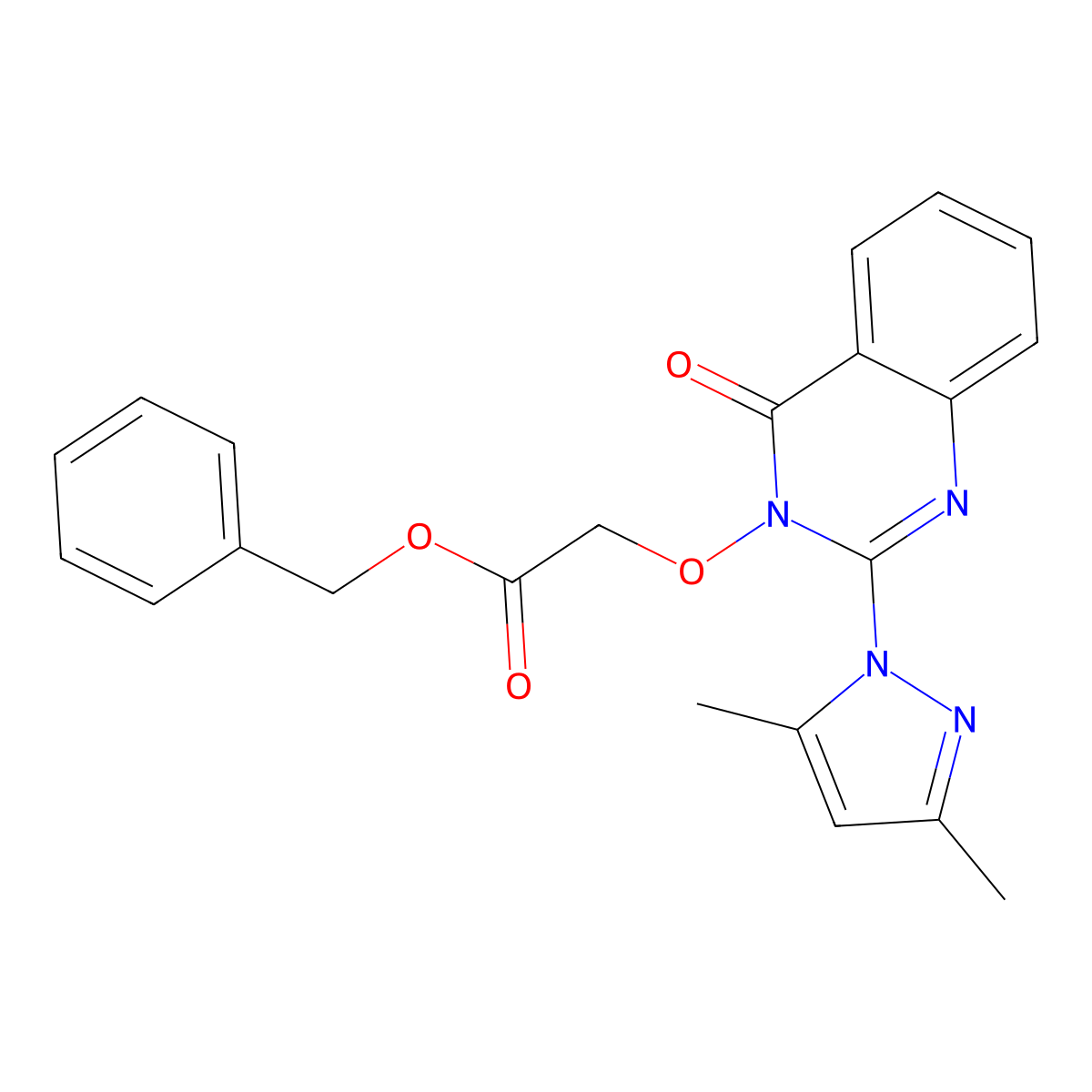 Benzyl 2-[2-(3,5-dimethylpyrazol-1-yl)-4-oxoquinazolin-3-yl]oxyacetate molecular structure, CAS 850901-68-7