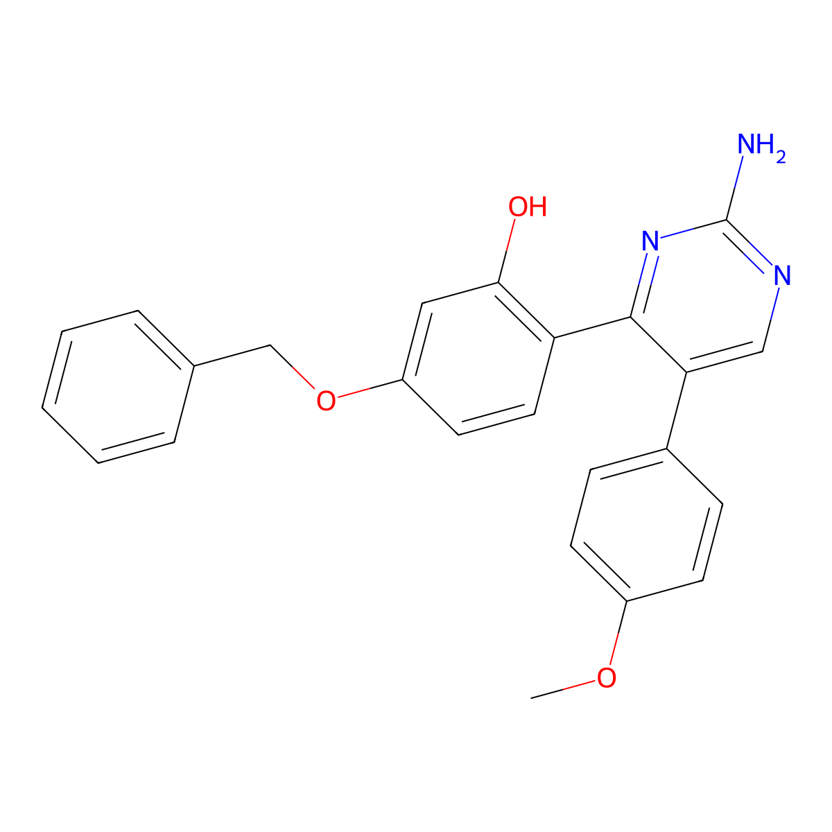 2-(2-Amino-5-(4-methoxyphenyl)pyrimidin-4-yl)-5-(benzyloxy)phenol molecular structure, CAS 850901-98-3