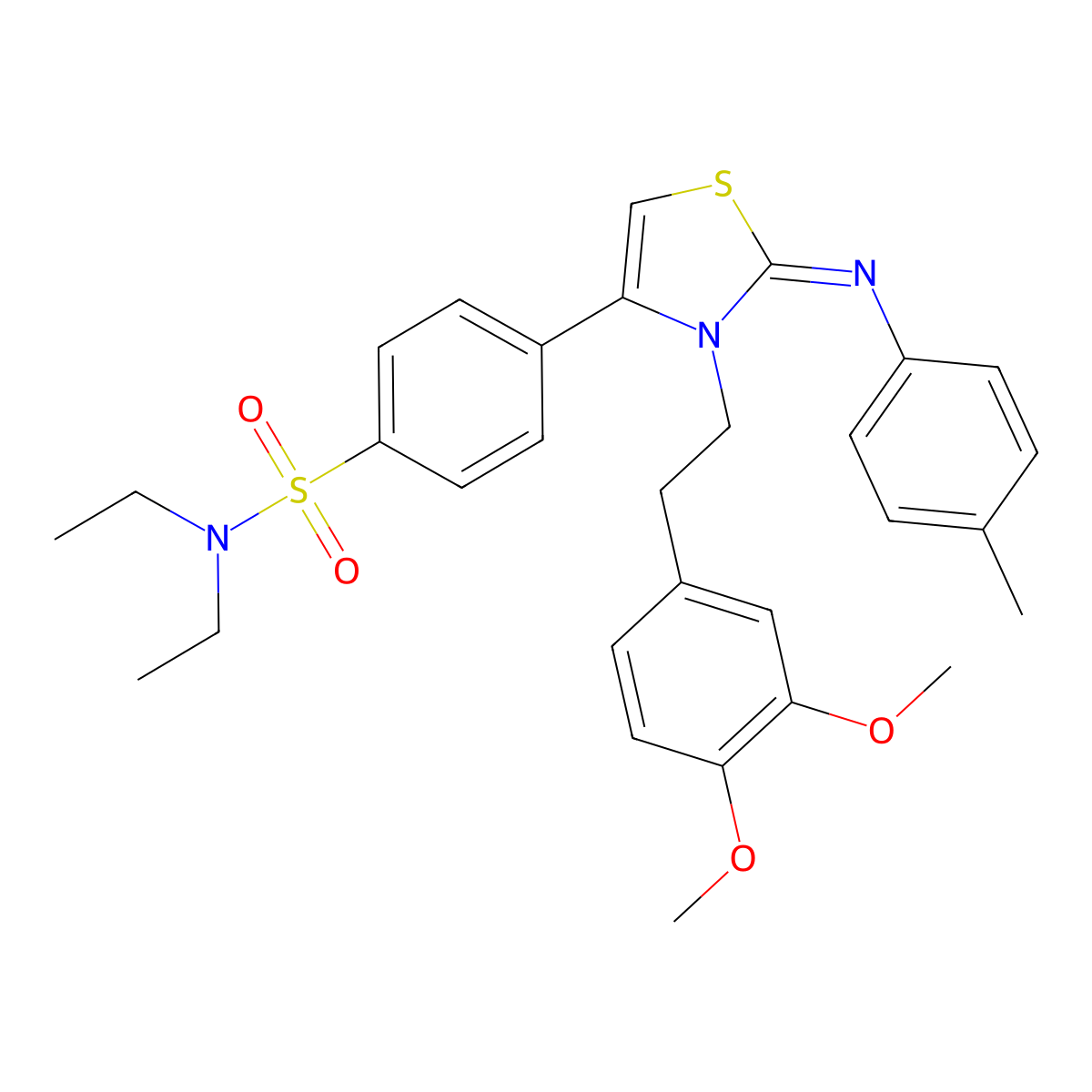 4-{(2Z)-3-[2-(3,4-dimethoxyphenyl)ethyl]-2-[(4-methylphenyl)imino]-2,3-dihydro-1,3-thiazol-4-yl}-N,N-diethylbenzenesulfonamide molecular structure, CAS 850902-56-6