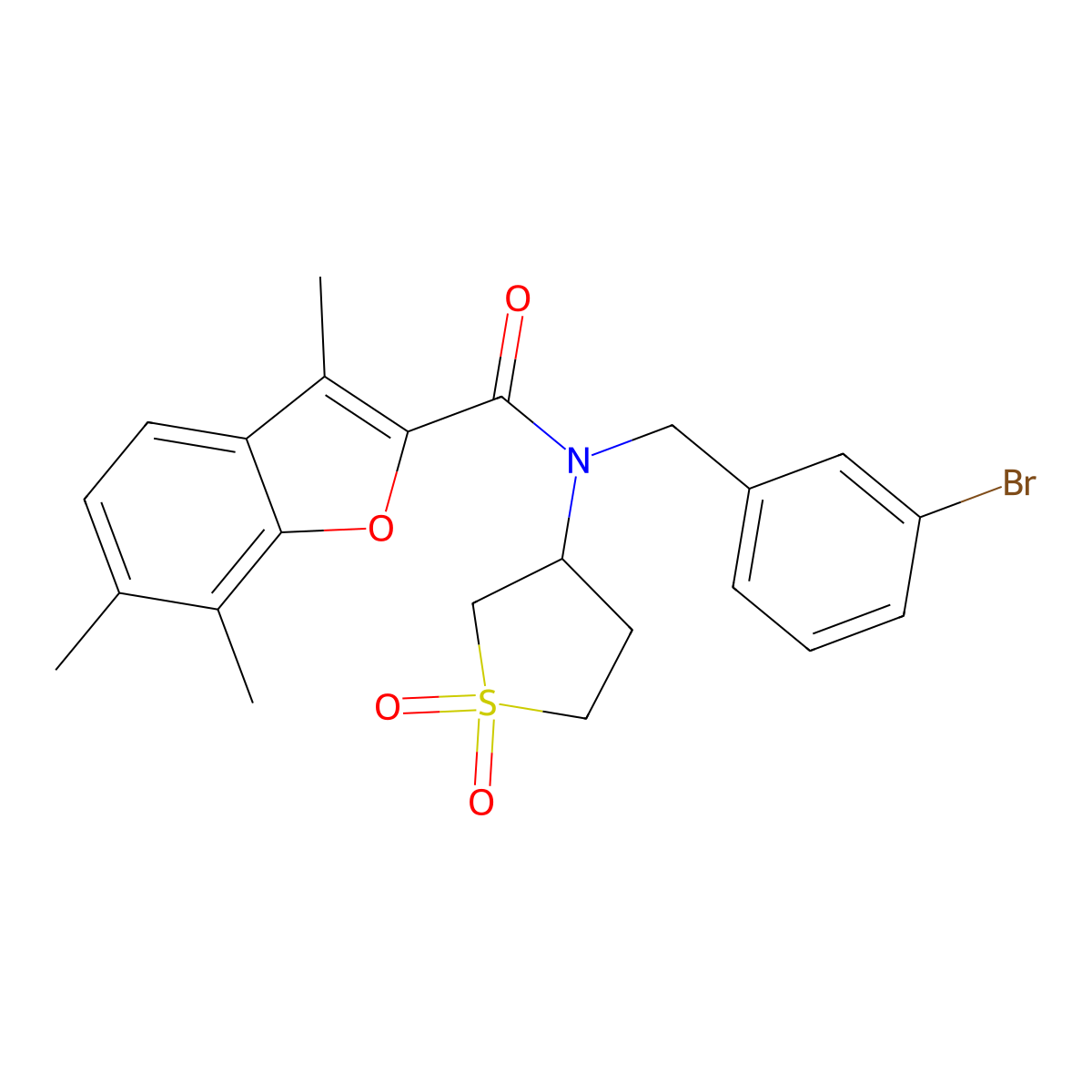 N-(3-bromobenzyl)-N-(1,1-dioxidotetrahydrothiophen-3-yl)-3,6,7-trimethyl-1-benzofuran-2-carboxamide molecular structure, CAS 850902-89-5