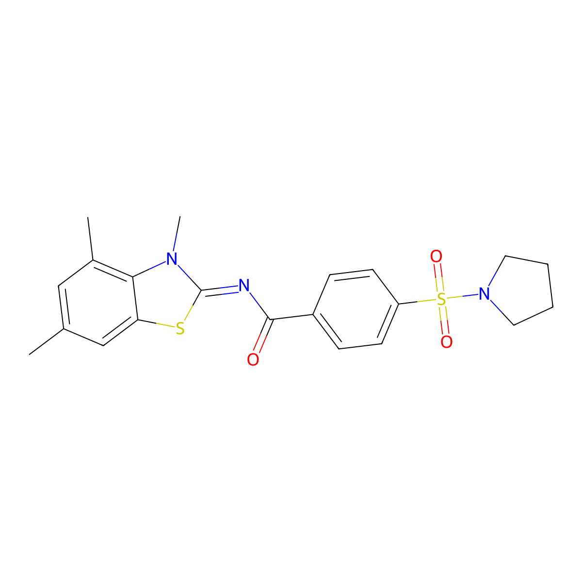 4-pyrrolidin-1-ylsulfonyl-N-(3,4,6-trimethyl-1,3-benzothiazol-2-ylidene)benzamide molecular structure, CAS 850903-13-8